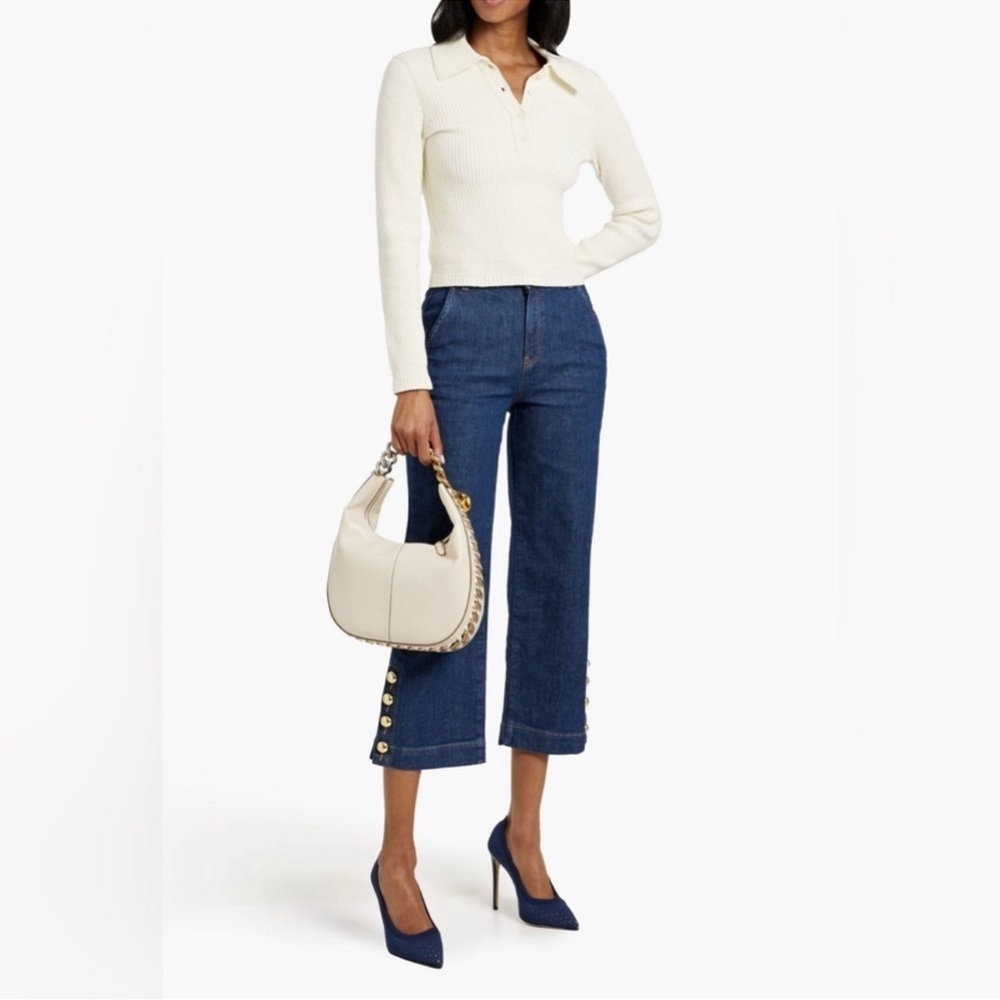 Simkhai | Hyra Buttoned Cropped High Rise Wide Leg Jeans Size 27 NEW Deep Indigo